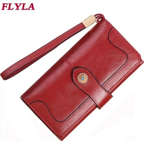 RFID Anti-magnetic Anti-theft Brush Ladies Long Wallet Mobile Phone Bag Leather Wallet Coin Purse Womens Clutch Bag