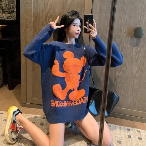 Ladies Pullover Sweater Womens Outer Wear Knitted Warm Sweater Loose Trend Jacquard Western Fashion Thickening