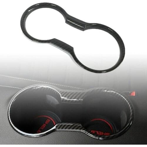 1Pc Carbon Fiber Style Interior Water Cup Holder Frame Edge Panel Cover Trim Fit For Ford Mustang 2015 2016 2017 2018 2019 2020