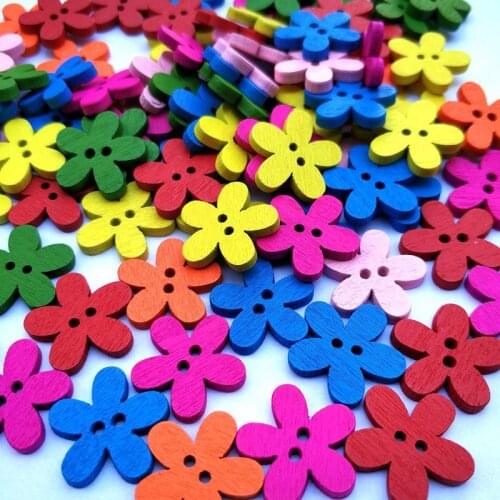 100pcs 15mm Flower Wood Buttons Baby Fancy 2 Holes Sewing Accessories For Scrapbooking Cardmaking