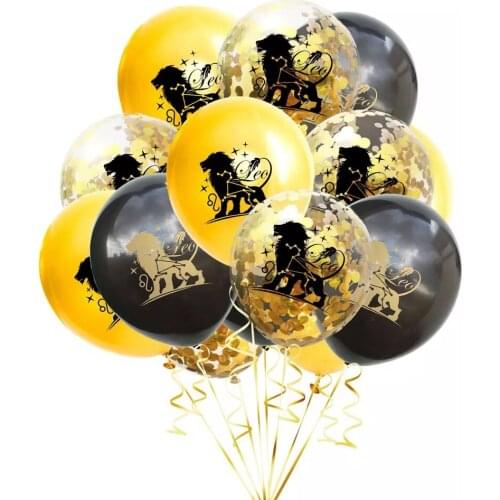 15pcs/lot 12 Inches Black Gold Zodiac Sign Sequin Latex BalloonsBirthday Confetti Balloon Birthday Wedding New Year Baby Shower