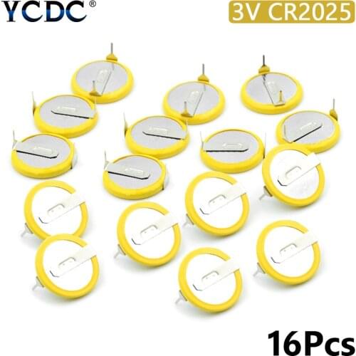 16Pcs/lot Battery CR2025 3V mounting pins/tabs single use 2 Tabs Coin Cell For Main Board Toy Electronic Scale