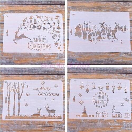 500pcs/lot DIY Christmas Tree and Deer Pattern Painting Template Journal Stencil Set Scrapbooking DIY Christmas Cards