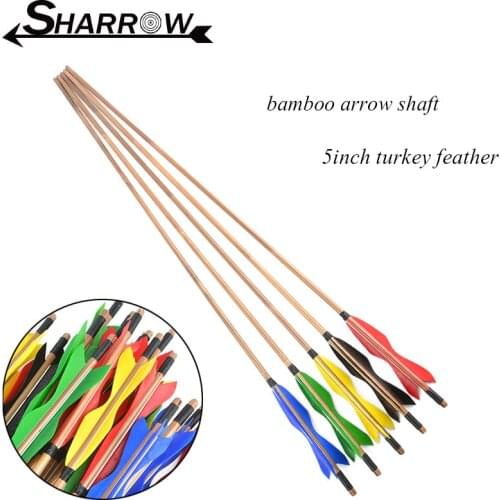 6/12pcs Archery Bamboo Arrow Shaft 5inch Turkey Feather OD8mm Traditional Longbow Bow Hunting Shooting Accessories