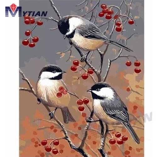Black Capped Chickadees,Birds.5D DIY Diamond Painting Full Square Round Drill Diamond Painting Cross Stitch Diamond Embroidery