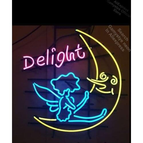 Delight Neon Sign light moon and Angel Neon Bulbsign Signage Vintage neon signs Real Glass Neon Polis Signage Shop Fairy lights