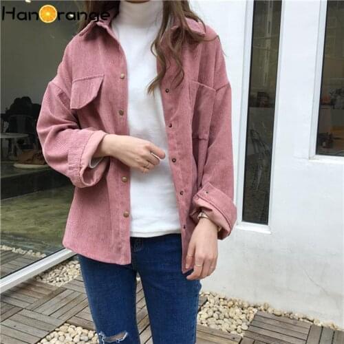HanOrange 2021 Early Autumn Women Tops Light Ripe Corduroy All-match Autumn Clothes Girls Autumn Jackets College Students Shirt