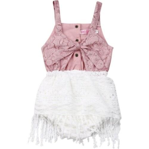 Pudcoco Baby Girls Lace Tassel Bodysuit Sleeveless Pink One-Pieces Clothing Newborn Outfits Clothes