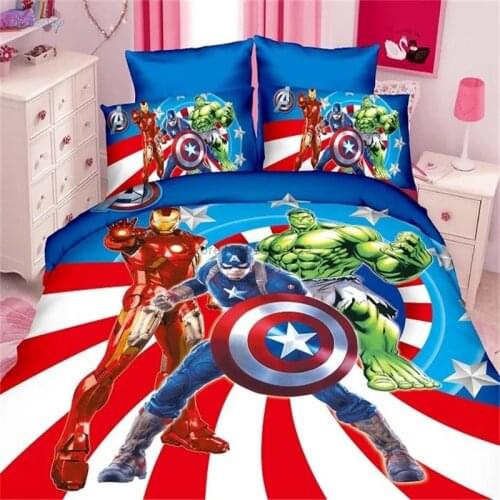 Cartoon Captain America Bedding Set Marvel The Avengers Duvet Cover Pillowcase Disney Bedclothes Student Dormitory Bed 2/3pcs
