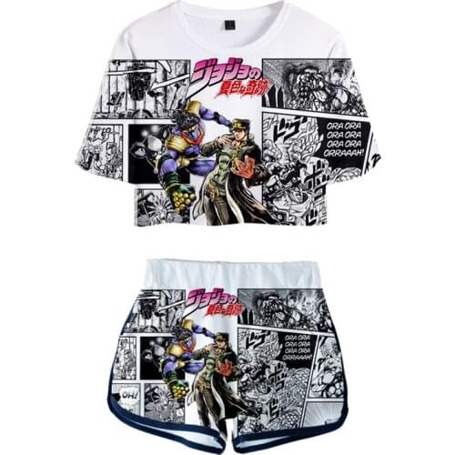 Jojo Bizarre Adventure Cosplay 3D Print Outfits Womens Set Crop Top Shirt Track Suit Tops Shorts Ladies Girl Tracksuits Costume