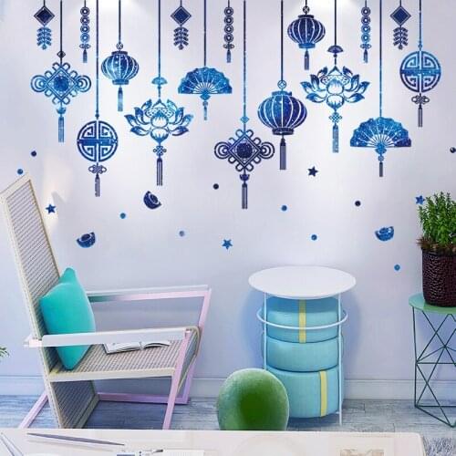 Creative Starry Sky Chinese Knot Wall Sticker Home Living Room Decoration Lantern Fan Vinyl Art Decals Mural Bedroom Wall Decor