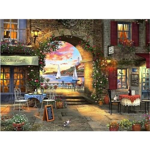 Round Diamond Painting Landscape 5D DIY Diamonds Embroidery City Kits Decorations Home
