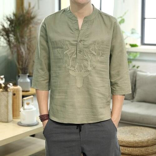 Summer Men Linen Shirt Chinese Style Retro Casual Tops Plus Size Kung Fu Traditional Asian Clothes Tang Suit Tops For Man 30447