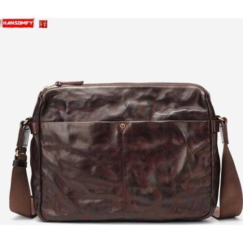 Genuine leather mens diagonal bag retro first layer cowhide messenger bag shoulder bag simple Japanese all-leather mens bag