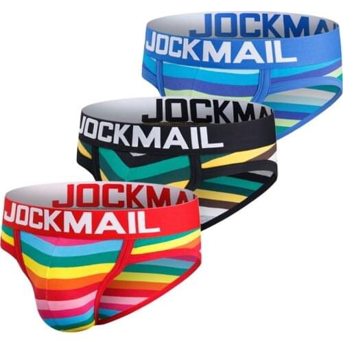 Male Underwear New Men Briefs Cotton Striped Rainbow Fashion Gay Low Waist Breathable Panties3PCS Slip Homme Sexy