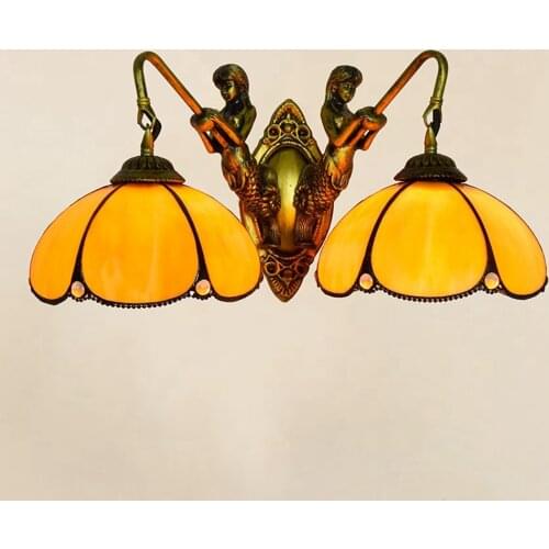 European-Style Retro Mermaid Corridor Double-Headed Wall Lamp Simple Creative Tiffany Colored Glass Restaurant Glass Lamp