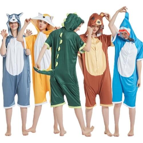 2021 New Summer Pajamas for Girls Dinosaur Shark Unicorn Family Matching Outfits Children Sleepwear Onesies for Girl Nightgown