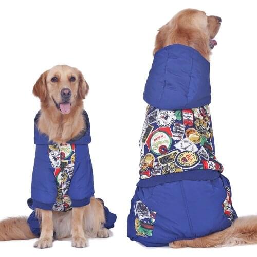 Big Dog Pet Clothing Warm Cotton Leisure Autumn Style Dog Jumpsuit Winter Coat Large Dog Prints Dog Jacket