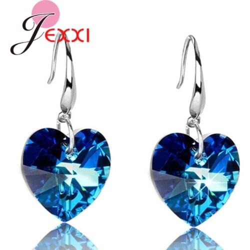 Nice Quality One Pair Fashion Woman 925 Sterling Silver Ocean Heart Crystal Elegent Crystal Hook Earrings Jewelry
