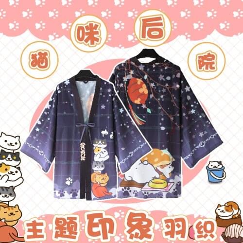 Anime Neko Atsume Cute Cat Printing Cloak Haori Cosplay Costume Japan Men Women Casual Kimono Yukata Halloween Party Dress New