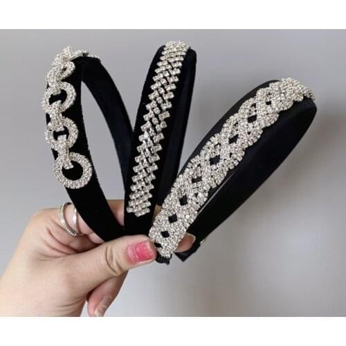 Rhinestone Alloy Chain Headbands Fashion Hair Accessories Women Black Wide-brimmed Hairband Luxury Hair Hoop Headwear Boutique