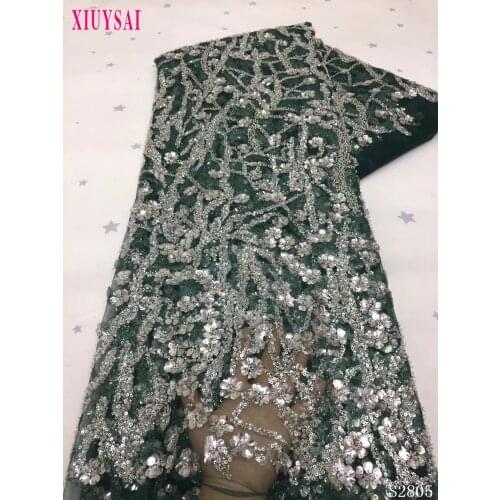 Luxury Green 3D Heavy Sequins African Lace Fabric 2021 High Quality Nigerian Women Party Embroidery Lace Fabric