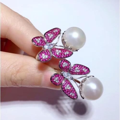 Luxury Butterfly Real Pearl Rings Genuine Pearl Rings With Adjustable Rings Size Women Rings Jewelry Gifts