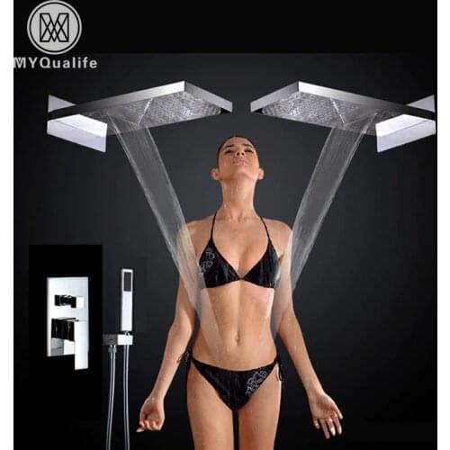 Luxury Waterfall Rainfall Brass Shower Faucet Mixers Wall Mounted Single Handle Shower Column with Handshower 3 ways Mixer Valve