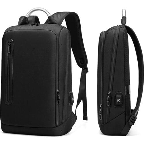 EURCOOL Business Fashion Thin Laptop Backpack Mens 13 14 15.6-inch Office Work Mens Backpack Unisex Black Slim Backpack Light