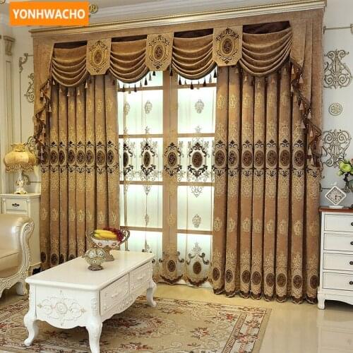 Custom curtains Simple modern living room European chenille embroidered coffee cloth blackout curtain tulle valance drape N754