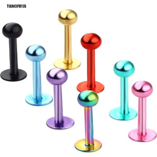 TIANCIFBYJS Anodized Surgical Steel Wholesale Body Jewelry 16G Lip Ring Stud Ear Barbell Piercing Labret Pircing Tragus Earrings