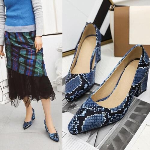 2020 Women Spring Office Shoes Women High Heels Pump 7.5CM Pointed Toe Retro Snakeskin women shoes high heel туфли женские 2019