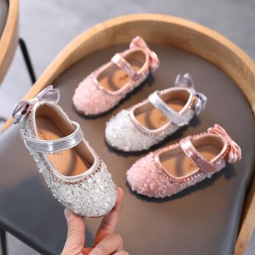 Flat With Shoes with Rhinestone 2021 Spring Autumn Footwear Bow Decoration Girls Shoes PU Leather Casual Breathable Shoes