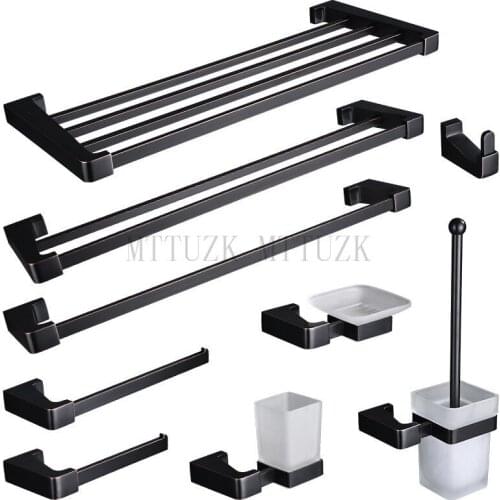 MTTUZK Oil Rubbed Bronze Towel Rack,Towel Bar,Shelf, Brushed Bras Black Hardware set,Robe Hook,Toilet Brush Bathroom Accessories