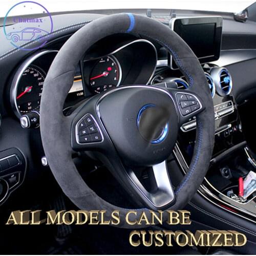Embroidery Alcantara Car Steering Wheel Cover For Mercedes Benz AMG All Series Handsewing Holder Custom Wrap Sportscar Texture