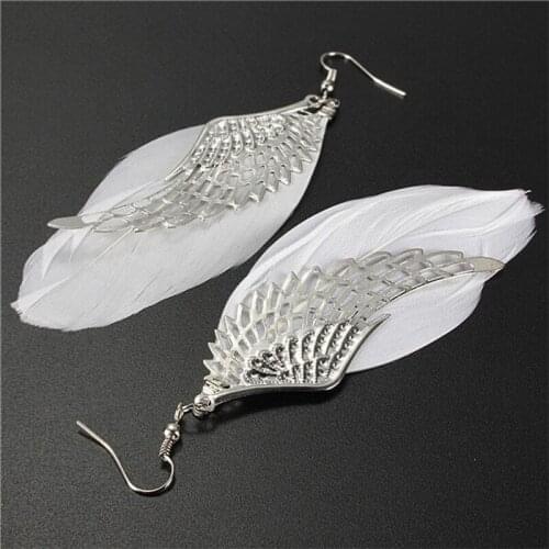 Chandelier Drop Long Earrings Alloy Angel Wing Feather Dangle Earring For Women Gilrs