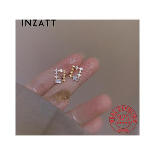 INZATT Real 925 Sterling Silver Zircon Square Bead Stud 14K Earrings For Women Bohemian Fine Jewelry Accessories Drop Shipping