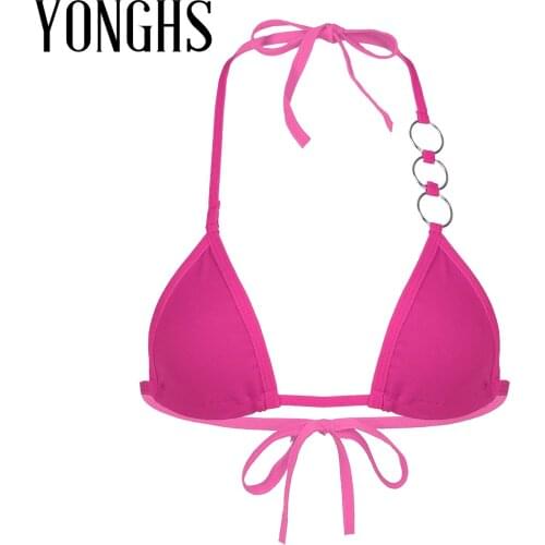 Womens Halter Lace-up O Ring Bra Top Underwear Unlined Wireless Wetlook Brassiere Bikini Sexy Swimwear Bathing Suit Beachwear