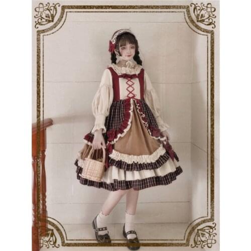British Knight Vintage Style Sweet Womens Lolita JSK Dress Suspender Sleeveless Dress Ball Gown Ruffles Bow Trim One Piece