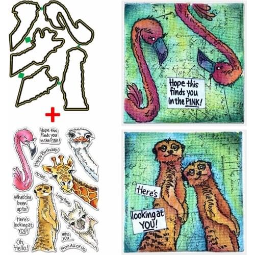 Giraffe Crane Raccoon Sheep Duck Long Time No See Greetings Metal Cutting Dies With Clear Stamps For DIY Crafts Cards 2020 New