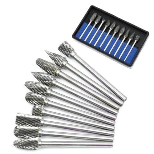 10 Pieces Dental Lab Polishing Drills Assorted Tungsten Steel Carbide Burs Mixed Sizes