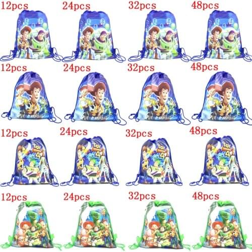 12/24/32/48pcs Disney Theme Toy Story Non-Woven Fabric Drawstring Bag Childrens Birthday Gift Travel School Storage Backpack