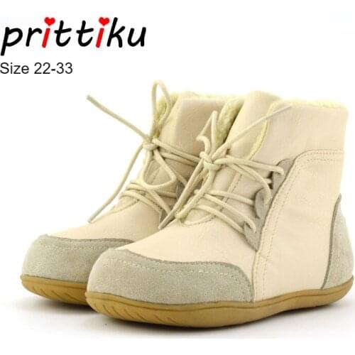 2020 Girls Boys Genuine Leather Fleece Warm Boots Baby/Toddler/Little/Big Kid Lace Up Booties Children Fashion Snow Shoes