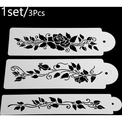 Aomily 3pcs/Set Plastic Cane Leaves Cake Stencil Airbrush Painting Art Mold Fondant Molds DIY Cake Mousse Brim Decorating Tool