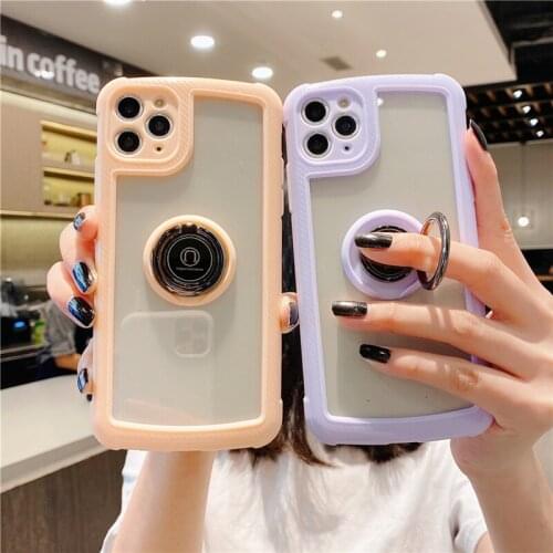 Military-grade Airbag Anti-fall Phone Case For iphone 12 11 pro Xs max XR 8 7 Plus Adsorption Magnetic Finger Ring Holder Cover