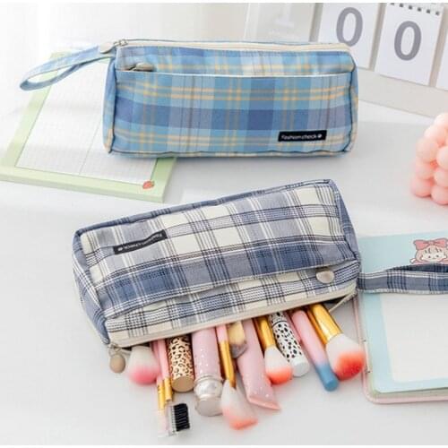 Large capacity Pencil Case Multi-function Plaid Striped Pencils Pouch Pen Storage Bags For Student Supplies Stationery Box