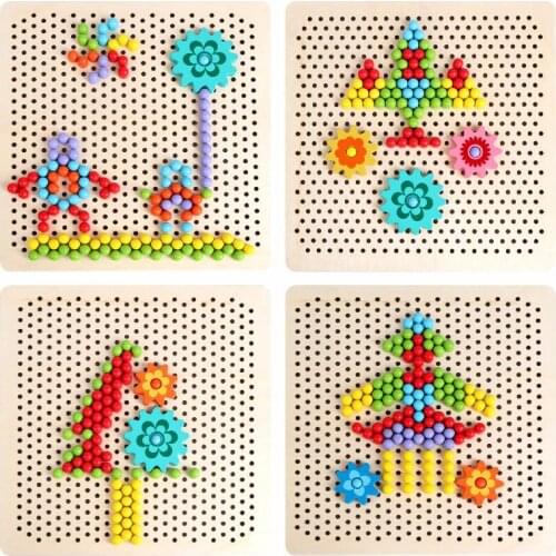 Montessori Material Wooden Educational Toy Creative Teaching Aids Creative Mushroom Nail Two-in-one Backgammon Flying Chess Game