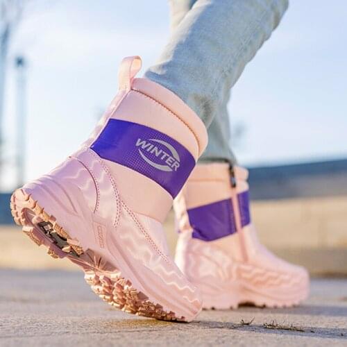 Children Waterproof Snow Boots 2020 Winter Outdoor Thick Plush Keep Warm Mid-calf Crampons Boots Shoes for Big Girls Boys Kids