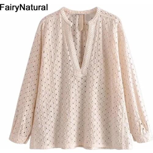 Fairynatural Women's Shirts With Embroidery