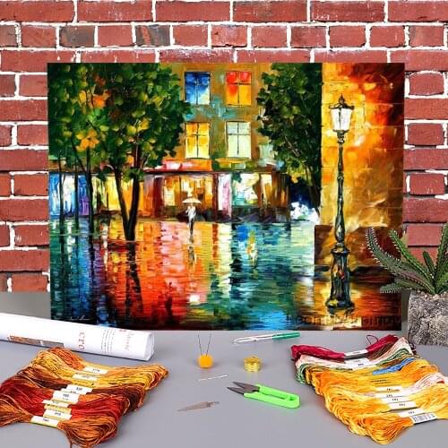 City Magic Pre-Printed 11CT Cross-Stitch Embroidery Patterns DMC Threads Handmade Sewing Painting Handicraft Counted